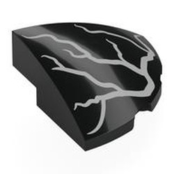 LEGO part 76797pr0010 Brick Round Corner, Curved 3 x 3 x 1 Quarter Circle with Silver Lightning print in Black