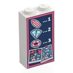 LEGO part 22886pr0008 Brick 1 x 2 x 3 with Light Aqua '1 2 3', Flippers, Coral Surfboard, Life Preserver, Photos on Dark Blue Background print in White