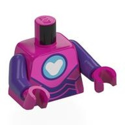LEGO part 973c09h37pr0002 Torso, Dark Purple Arms, Magenta Hands with print in Bright Reddish Violet/ Magenta