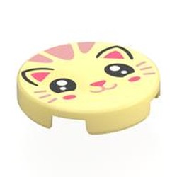 LEGO part 14769pr0058 Tile Round 2 x 2 with Cat Face Print in Cool Yellow/ Bright Light Yellow