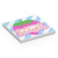 Tile 4 x 4 with Warm Pink 'SWEET', Strawberry, Bright Light Blue Stripes print