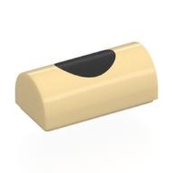 LEGO part 3563pr0002 Brick Curved 1 x 2 x 2/3 Double Curved Top, No Studs with print in Brick Yellow/ Tan