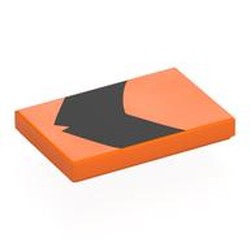 LEGO part 26603pr0078 Tile 2 x 3 with Black Shape print in Bright Orange/ Orange
