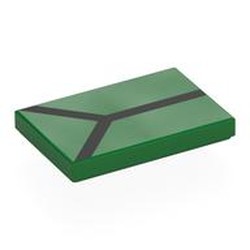 LEGO part 26603pr0076 Tile 2 x 3 with Black 'Y' print in Dark Green/ Green