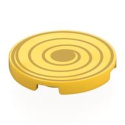 LEGO part 67095pr0050 Tile Round 3 x 3 with Gold Swirl print in Bright Yellow/ Yellow