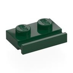 LEGO part 32028 Plate Special 1 x 2 with Door Rail in Earth Green/ Dark Green