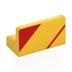 LEGO part 4865bpr0005 Panel 1 x 2 x 1 with Red Triangle, Stripe print in Bright Yellow/ Yellow