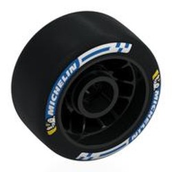 LEGO part 7056pr0004 Wheel Rim 24 x 13.4 with Black Slick Tyre with Blue 'MICHELIN', White Stripe print in Black