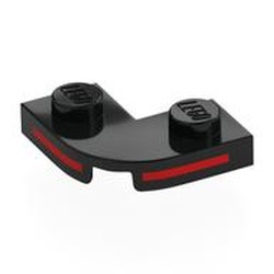 LEGO part 79491pr0002 Plate Round Corner 2 x 2 with 1 x 1 Cutout with Red Stripes print in Black