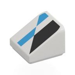 LEGO part 54200pr0037 Brick Sloped 30° 1 x 1 x 2/3 (Cheese Slope) with Black/Dark Azure Shapes print in White