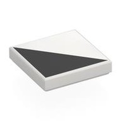 LEGO part 3068bpr0489 Tile 2 x 2 with Black Triangle print in White