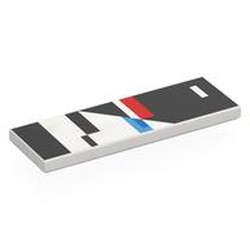 LEGO part 69729pr0092 Tile 2 x 6 with Black/Red/Dark Azure Shapes print in White