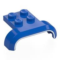 LEGO part 28326pr0001 Wheel Arch, Mudguard 3 x 4 with 2 x 2 Plate with White Stripe print in Bright Blue/ Blue