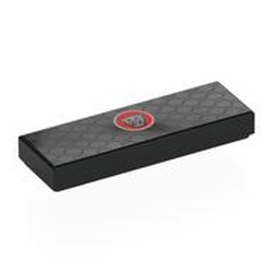 LEGO part 63864pr0037 Tile 1 x 3 with Silver Grill, Silver Tiger in Red Circle print in Black