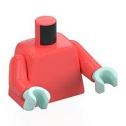 LEGO part 973c60h15pr0002 Torso, Coral Arms, Light Aqua Hands with print in Vibrant Coral/ Coral