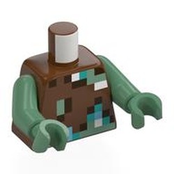 LEGO part 973c25h25pr0002 Torso Pixelated White, Green, Dark Brown, Dark Turquoise, and Sand Green Squares Print, Sand Green Arms and Hands in Reddish Brown