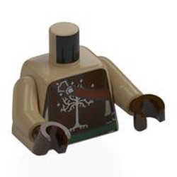 LEGO part 973c11h07pr0001 Torso, Dark Tan Arms, Dark Brown Hands with print in Sand Yellow/ Dark Tan