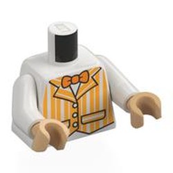 LEGO part 973c27h70pr0004 Torso, White Arms, Warm Tan Hands with print in White
