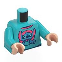 LEGO part 973c42h02pr0001 Torso, Medium Azure Arms, Light Nougat Hands with print in Medium Azure