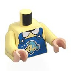 LEGO part 973c44h02pr0002 Torso, Bright Light Yellow Arms, Light Nougat Hands with print in Cool Yellow/ Bright Light Yellow