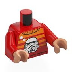LEGO part 973c22h23pr0001 Torso, Red Arms, Medium Nougat Hands with print in Bright Red/ Red