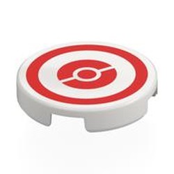 LEGO part 14769pr0053 Tile Round 2 x 2 with Bottom Stud Holder, Red Pokeball Target Print in White