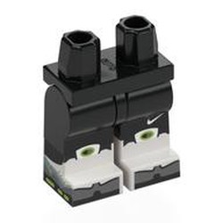 LEGO part 970c03pat27pr0008 Hips with Black Legs and White Boots Pattern with Sneakers, Light Bluish Grey Soles, Lime Knee Caps print in Black