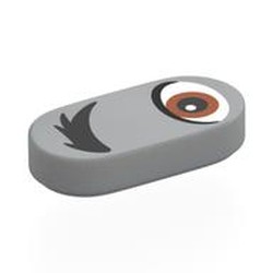 LEGO part 1126pr0010 Tile Round 1 x 2 with Reddish Brown Eye, Black Eyebrow, Left print in Medium Stone Grey/ Light Bluish Gray