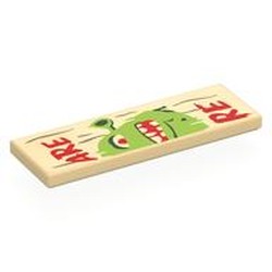 LEGO part 69729pr0084 Tile 2 x 6 with print in Brick Yellow/ Tan