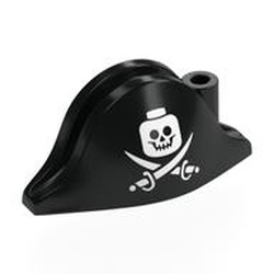 LEGO part 2528pr0019 Hat Pirate Bicorne (Admiral) with Cross & Bones, Minifig Skull print in Black