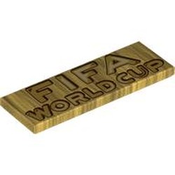 LEGO part 69729pr0067 Tile 2 x 6 with 'FIFA WORLDCUP' print in Warm Gold/ Pearl Gold