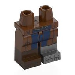 LEGO part 970d13pr0001 Hips and Reddish Brown Legs, Flat Silver Left Boot, Dark Brown Right Boot with Dark Blue Coat Ends print in Reddish Brown