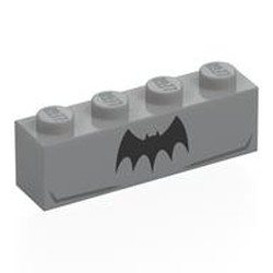 LEGO part 3010pr0027 Brick 1 x 4 with Chest, Black Batman Logo print in Medium Stone Grey/ Light Bluish Gray