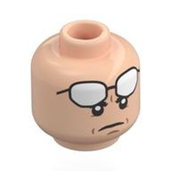 LEGO part 28621pr0202 Minifig Head Batman, White High Glasses (Cowl Eyes), Closed Mouth / Open Mouth in Light Nougat