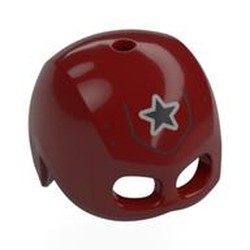 LEGO part 49556pr0007 Helmet / Mask, Top Hole with Black Star, Silver Outline Print in Dark Red