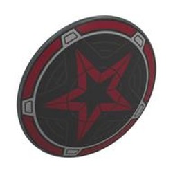 LEGO part 75902pr0041 Shield Round Bowed with Dark Red Border, Dark Red Star on Black Field Print in Dark Stone Grey / Dark Bluish Gray