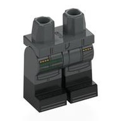 LEGO part 970c12pat03pr0005 Hips with Dark Bluish Gray Legs and Black Boots Pattern with Print in Dark Stone Grey / Dark Bluish Gray