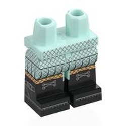 LEGO part 970c15pat03pr0001 Hips with Light Aqua Legs and Black Boots Pattern with print in Aqua/ Light Aqua