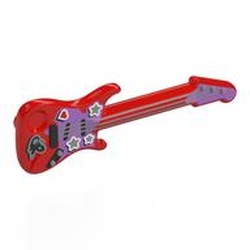 LEGO part 11640pr0008 Musical Instrument Guitar Electric with Lavender Front, Silver Strings, Hearts, Stars print in Bright Red/ Red