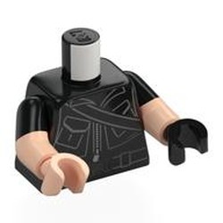 LEGO part 973h10pr0001 Torso, Odd Dual Molded Arms, Black Sleeves Pattern, Light Nougat Arms, Left Light Nougat Hand, Right Black Hand with print in Black