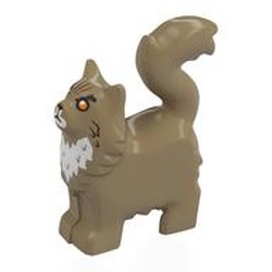 LEGO part 6329pr0003 Animal, Cat with Furry Chest with Gold Eyes, White Nose, Chest print in Sand Yellow/ Dark Tan
