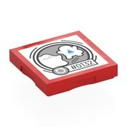 LEGO part 102349pr0053 Tile Special 2 x 2 with SMART Tag with '#0132' Ditto Print in Bright Red/ Red