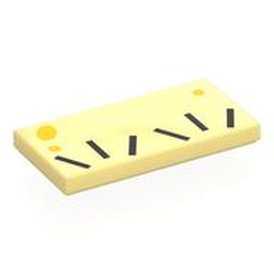 LEGO part 87079pr0249 Tile 2 x 4 with Black Lines/Eyelashes, Yellow Spots print in Cool Yellow/ Bright Light Yellow