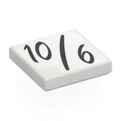 LEGO part 3068bpr0454 Tile 2 x 2 with Black '10 / 6' print in White