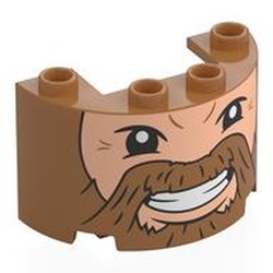 LEGO part 24593pr0008 Cylinder Half 2 x 4 x 2 with 1 x 2 Cutout with print in Medium Nougat