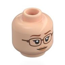 LEGO part 28621pr0179 Minifig Head Nami, Dark Orange Eyebrows, Glasses / ??? Print in Light Nougat