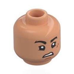 LEGO part 28621pr0164 Minifig Head Luffy, Thick Eyebrows, Nougat Scar, Eating / Confused Print in Nougat