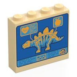 LEGO part 49311pr0021 Brick 1 x 4 x 3 with Blue Computer Screen, Tan Stegosaurus Skeleton print in Brick Yellow/ Tan