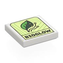 LEGO part 3068bpr0501 Tile 2 x 2 with BIOGLOW Logo print in White