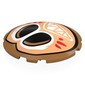 Brick Round Curved 6 x 6 x 1 with Tan Kakamora Face, White Eyes, Mouth, Red Markings print